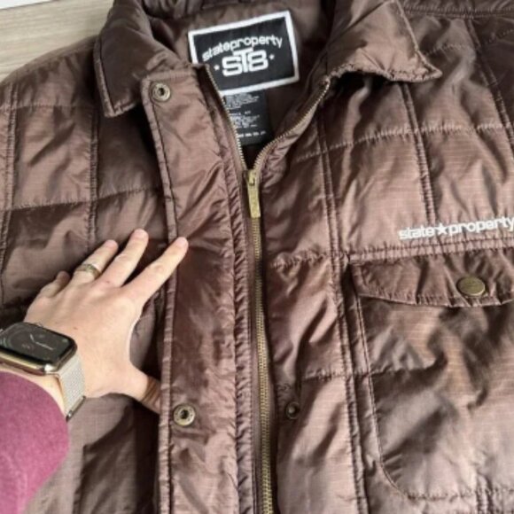 State Property Jacket Mens 4XL Brown Quilted Puffer 90's Rap Hip Hop Y2K Zip Up - Picture 5 of 12